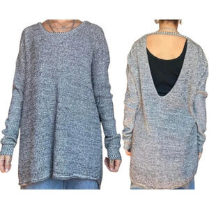 Millau Black Gray Knit Back Cut Out Oversized Pullover Sweater 26164
